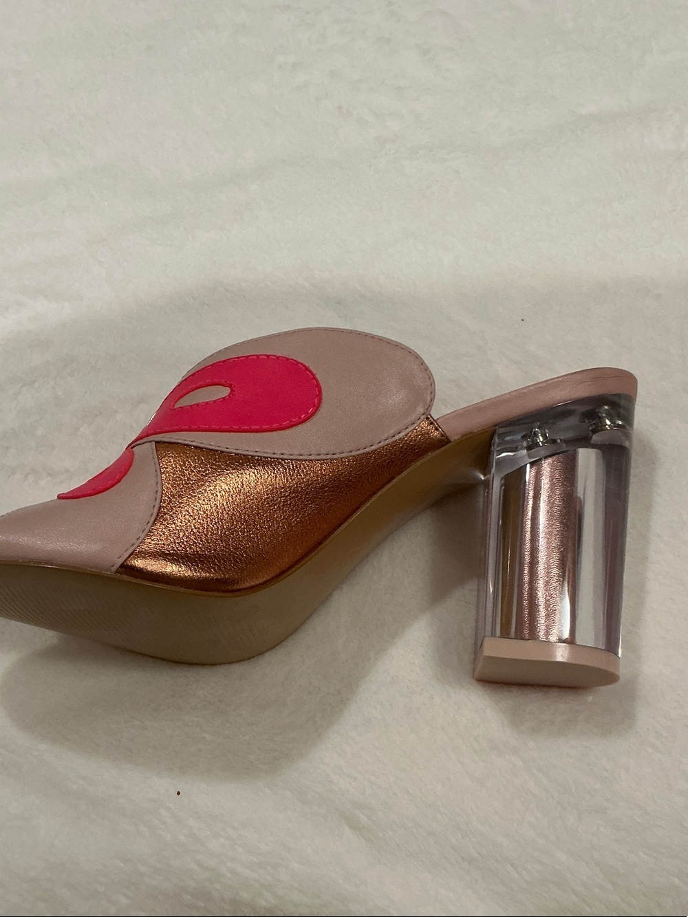Katy Perry Collections Pink & Hot Pink Butterfly Clear Block Heel Mules - Picture 3 of 4